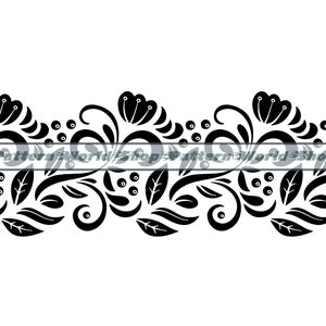 May include: Black and white floral pattern with swirls and leaves. The pattern is seamless and can be used for a variety of purposes, such as fabric, wallpaper, or wrapping paper.