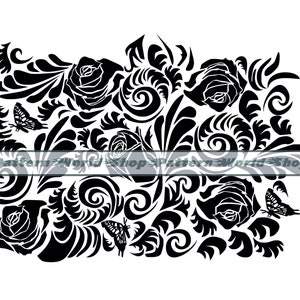 ローズ＆バタフライパターンのツールドレザーSVG、ツールドレザーSVG、花柄SVG、シームレスパターン、ピーカブータンブラー、カットファイル、Cricut、Png