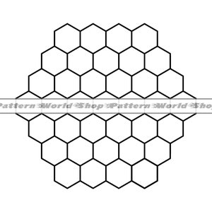May include: Black and white line drawing of a honeycomb pattern. The pattern is made up of hexagons.