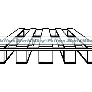Puede incluir: Dibujo en blanco y negro de una paleta de madera. La paleta tiene cinco listones horizontales y cuatro soportes verticales.