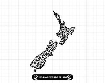 Maori New Zealand Map SVG PNG Dxf,  Aotearoa Tribal NZ Map Cut File