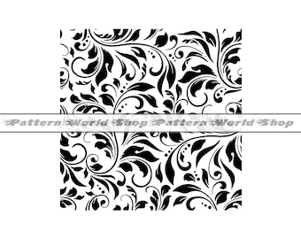 May include: Black and white floral pattern with intricate swirls and leaves. The pattern is seamless and can be used for a variety of purposes, such as wallpaper, fabric, or wrapping paper.