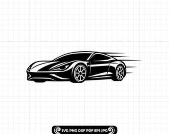 Coche deportivo SVG PNG Dxf, Coche de lujo SVG, Silueta de coche de carreras, Clipart de coche rápido, Vector de superdeportivo, Archivo de corte de coche de carreras para Cricut