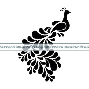 孔雀 #2 SVG、様式化された孔雀 SVG、孔雀のクリップアート、Cricut 用孔雀ファイル、シルエット用孔雀カット ファイル、Dxf、Png、Eps、ベクター