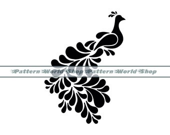 Pavo real n.° 2 SVG, pavo real estilizado SVG, clipart de pavo real, archivos de pavo real para Cricut, archivos de corte de pavo real para Silhouette, Dxf, Png, Eps, Vector