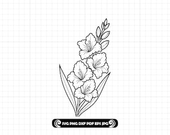 Gladiolus Flower SVG PNG DXF, Botanical Line Art Cut File