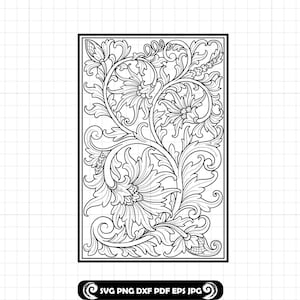 Floral Panel SVG, Floral Art Screen DXF for CNC, Flower Decor Dxf for Wall Art, Floral Outline Svg, Scrollwork Pattern for Laser Cut