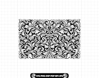 Patrón floral de pergamino en cuero repujado estilo occidental SVG PNG DXF, archivo de corte de pergamino para Cricut y láser n.° 82