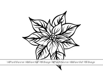 Poinsettia Flower Outline #2 SVG PNG DXF, Christmas Flower Svg, Poinsettia Flower Clipart, Files For Cricut, Cut Files For Silhouette,Vector
