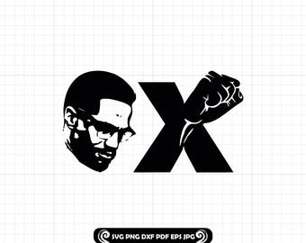 Malcolm X SVG, Black Power Fist PNG, Protest Art DXF, African American History Cut File, Civil Rights Silhouette Clipart