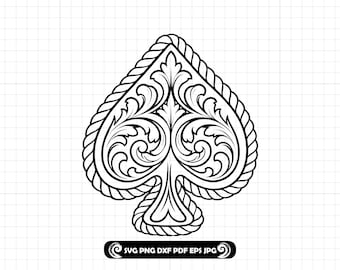 Western Spade SVG PNG DXF, Tooling Leather & Rope Style Heart Spade Cut File