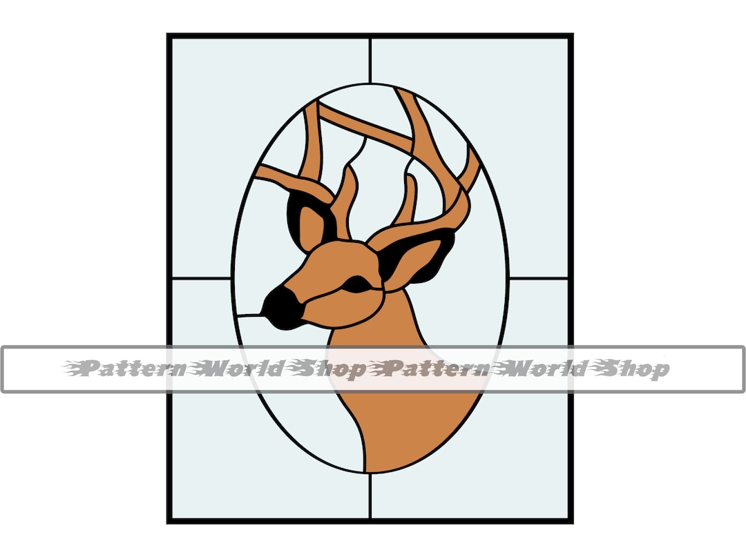Deer Stained Glass Pattern PDF JPG SVG Digital File, Stained Glass Deer