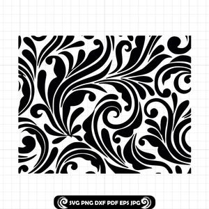 Tooled Leather #25 SVG PNG DXF, Seamless Pattern, Western Floral Scroll Swirl Design for Peekaboo Tumbler, Cut Files, Cricut Silhouette