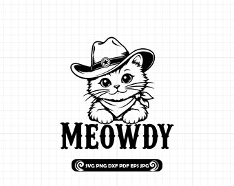 Meowdy Cowgirl Cat SVG PNG DXF, Western Kitty Cut File