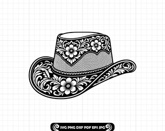 Archivo de corte SVG PNG DXF de sombrero de vaquero floral para Cricut y grabado láser
