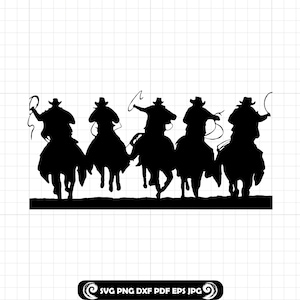 Cowboys SVG, Cowboy Silhouette Cut File, Rodeo Horse Riding Clipart, Western Cut File for Cricut, Dxf Png Eps
