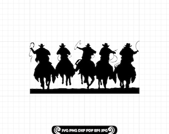 Cowboy SVG, file di taglio della silhouette del cowboy, clipart di equitazione al rodeo, file di taglio western per Cricut, Dxf Png Eps
