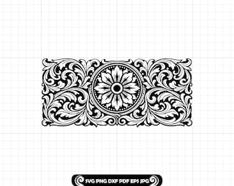 Patrón de borde de cuero repujado con diseño floral occidental SVG PNG DXF