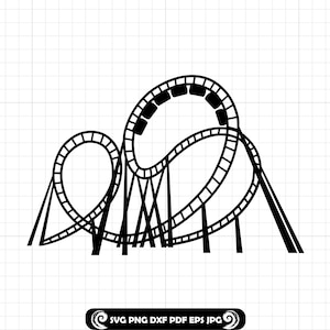Roller Coaster #5 SVG, Amusement Park Ride PNG, Loop Track Cut File, Fairground Cricut Design, DXF Clipart, Theme Park Silhouette