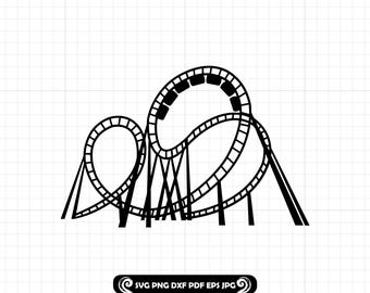 Roller Coaster #5 SVG, Amusement Park Ride PNG, Loop Track Cut File, Fairground Cricut Design, DXF Clipart, Theme Park Silhouette