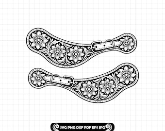 Correa de espuela con diseño floral occidental SVG PNG DXF, archivos de diseño de herramientas de cuero