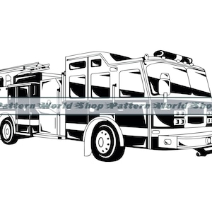 Camion dei pompieri n. 2 SVG, Camion dei pompieri SVG, Camion dei pompieri SVG, Clipart di camion dei pompieri, File di camion dei pompieri per Cricut, File di taglio per Silhouette, Dxf, Png, Vettore