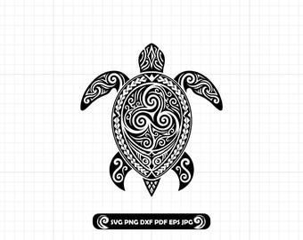 Tribal Sea Turtle SVG PNG DXF, Polynesian Maori Pasifika Turtle Design