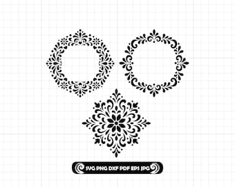 Talavera Circle Flower SVG PNG DXF: Folk Art Floral Frame Cut File