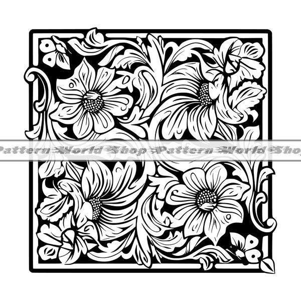 Carving Pattern #3 SVG, Tooled Leather Pattern SVG, Wood Carving Pattern,  Western Floral Pattern, Tooling Leather, Swirls, Swoosh, Scroll