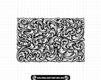 Patrón de pergamino floral de cuero repujado estilo occidental SVG PNG DXF, archivo de corte de pergamino para Cricut y láser n.° 24
