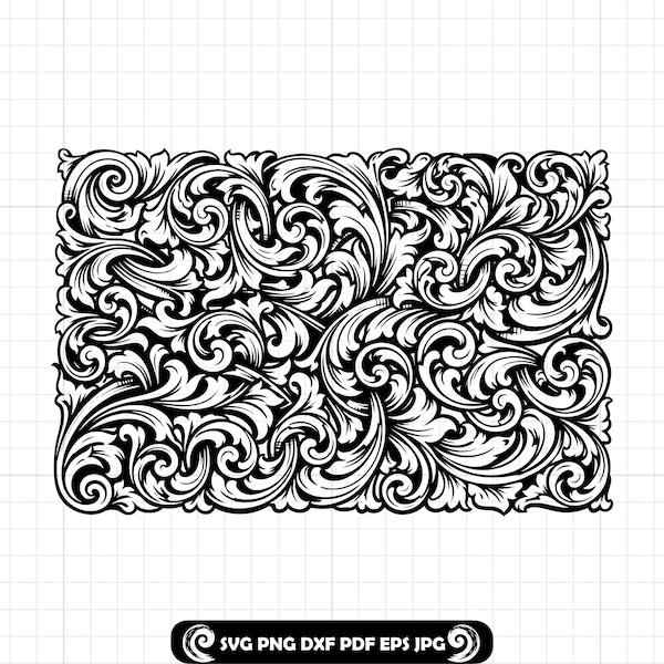 Western Tooled Leather Floral Scroll Pattern SVG PNG DXF, Leather Tooling Scrollwork Cut File for Cricut & Laser #24