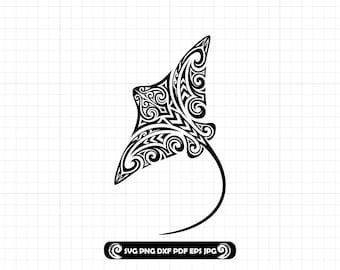 Tribal Stingray SVG PNG DXF, Polynesian Maori Style Ray Cut File