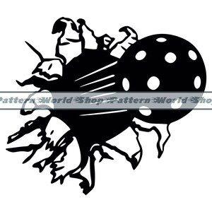 May include: Black and white silhouette of a lacrosse ball breaking through a surface. The ball has a textured surface with holes.