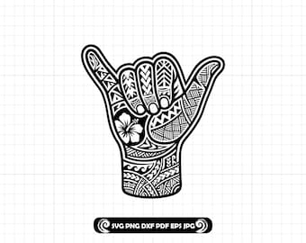 Polynesian Tribal Shaka Sign SVG PNG DXF, Maori Hand Design