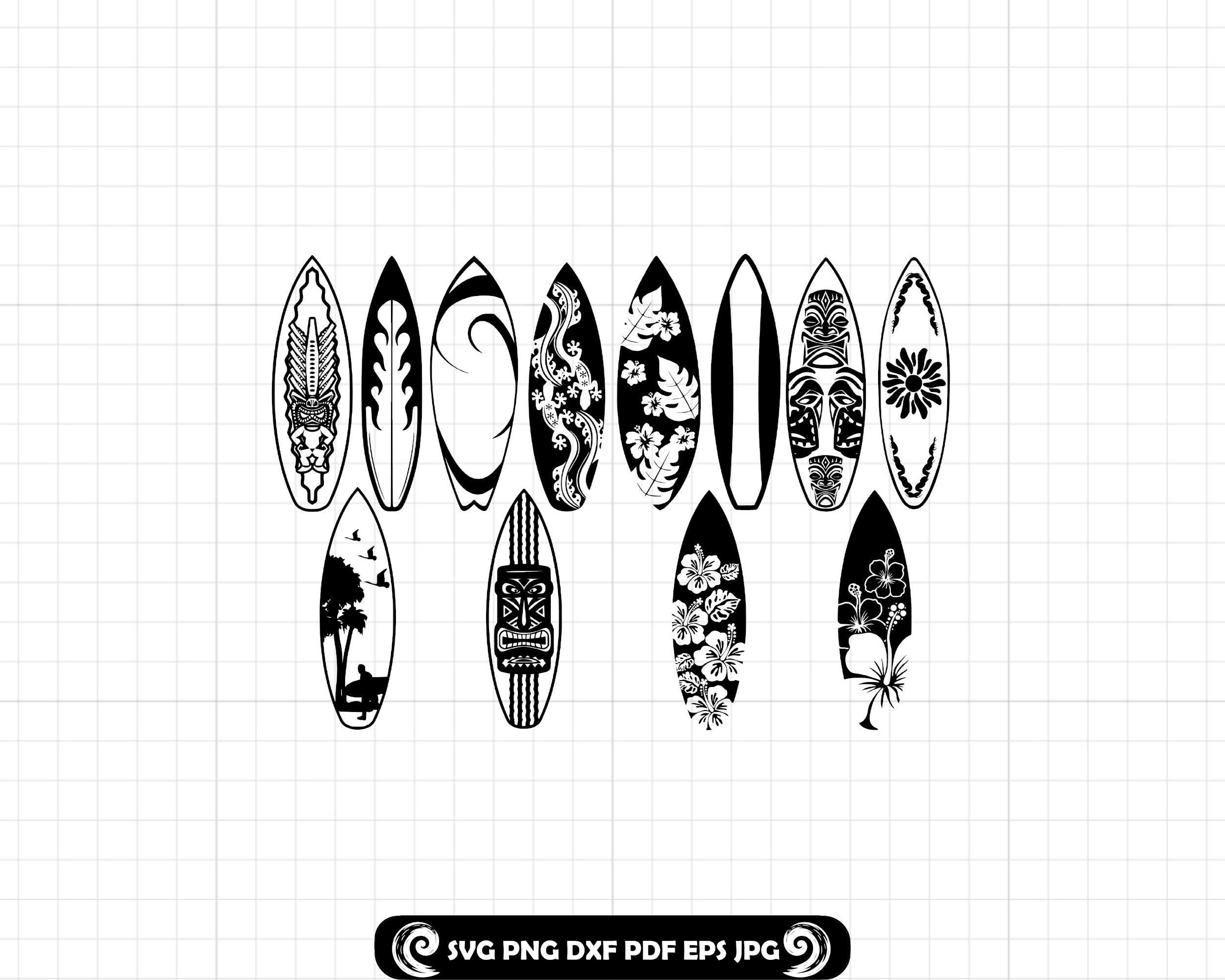 ♡SURF♡画面 Tropical Surfboard SVG Bundle, Hawaiian Surf PNG, Beach DXF Cut