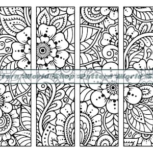 May include: Eight black and white floral pattern designs. Each design features intricate floral and leaf patterns. The text "Pattern World Shop" is displayed across the centre of the image.