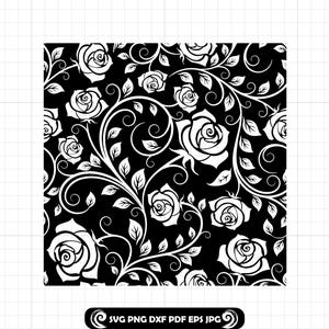 Tooled Leather Rose SVG, Western Floral Scroll Pattern Cut File, Swirl Engraving DXF PNG for Cricut, Laser, Rustic Cowboy Design