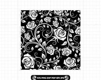 Tooled Leather Rose SVG, Western Floral Scroll Pattern Cut File, Swirl Engraving DXF PNG for Cricut, Laser, Rustic Cowboy Design