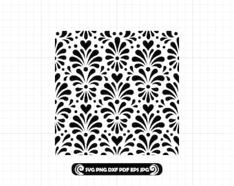 Talavera Heart Tile Pattern SVG PNG DXF: Mexican Corazon Stencil Cut File