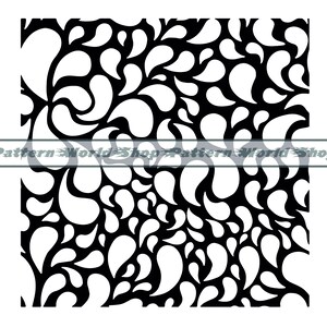May include: Black and white seamless pattern with a repeating design of abstract teardrop shapes.