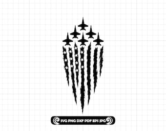 Blue Angels Jet American Flag SVG PNG DXF: Patriotic Aviation Cut File