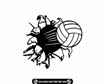 Voleibol chocando contra la pared SVG, pelota aplastada PNG, calcomanía de voleibol DXF, archivo de corte para Cricut, diseño de vinilo para camisetas y calcomanías