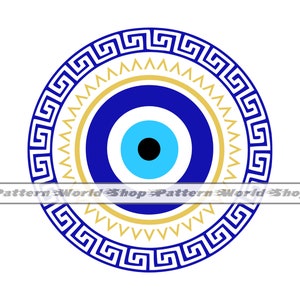 Turkish Evil Eye SVG, Circle Greek Key Frame SVG, Greek Evil Eye SVG, Clipart, Files For Cricut, Cut Files For Silhouette, Dxf, Png, Vector