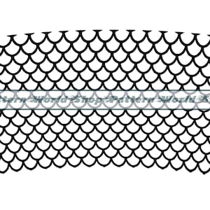 Puede incluir: Patrón sin costuras en blanco y negro de escamas de pez superpuestas. El patrón es un diseño repetitivo de círculos superpuestos.