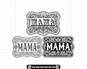 Mamá campestre del oeste SVG PNG DXF, parche para sombrero estilo cuero repujado, diseño de hebilla vaquera floral para archivo cortado con láser y Cricut