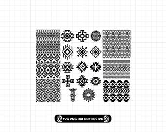 Paquete SVG azteca, archivo de corte con borde tribal del suroeste, patrón bohemio para vaso Peekaboo