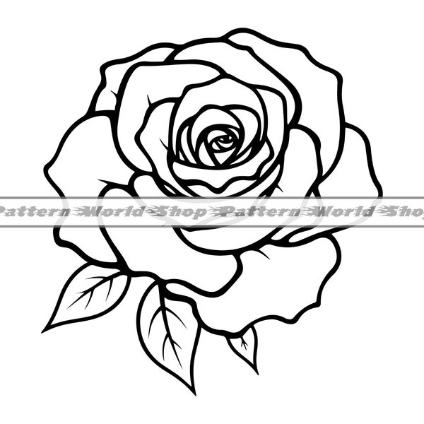 Rose Line Art #2 Black Rose Outline Rose svg Floral svg Rose Clip Art Rose Template Flower Line Art