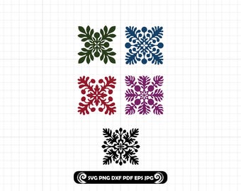 Hawaiian Quilt Block SVG PNG DXF, Boho Quilt Cut File, Ulu Kuiki Design