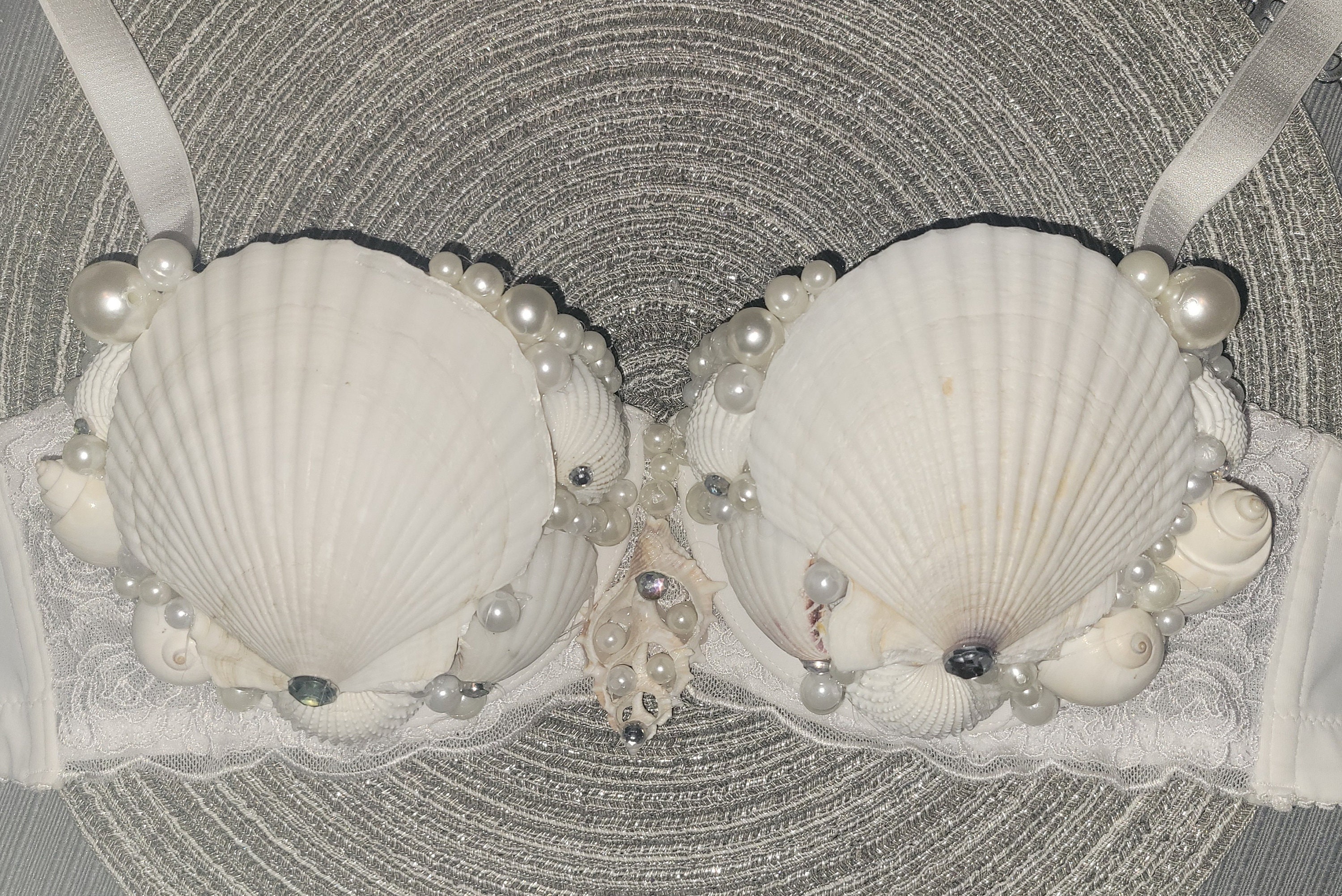 White Mermaid Seashell Bra ~ Bridal ~ 36B
