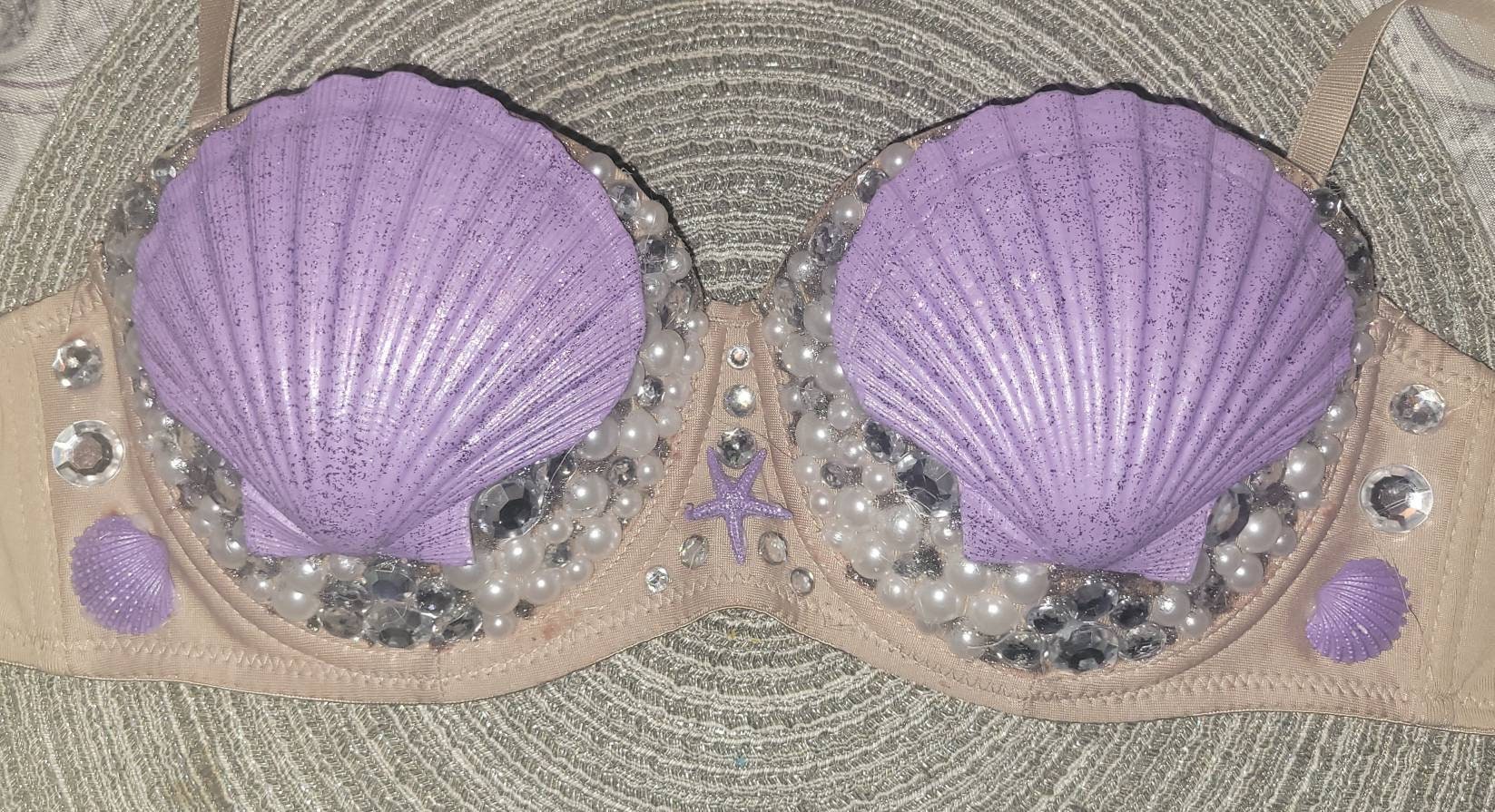 Purple Sparkly Mermaid/rave/burlesque Sea Shell Bra 36b 